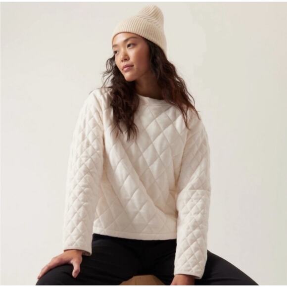 Athleta Retroplush Quilted Crewneck Sweatshirt Womens Size S Cream EUC - Picture 1 of 12